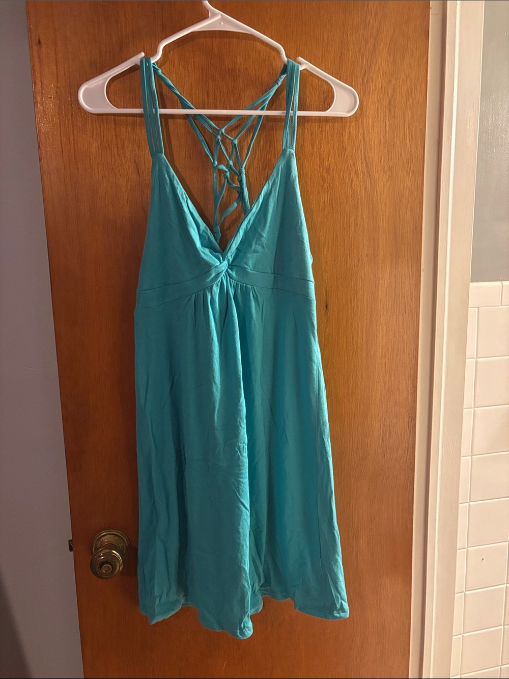 Roxy Teal Knotted Front Swim Coverup with Lattice Back